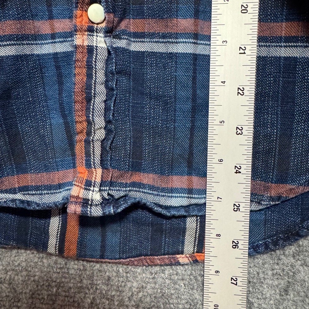 GAP Western Shirt Mens Small Denim Pearl Snap Slim Fit Plaid Dark Wash - Picture 6 of 8